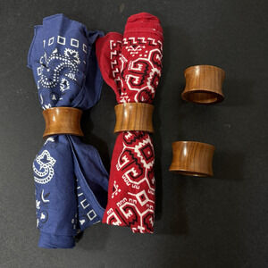 Set of 4 Mid Century Modern Napkin Rings Teak Wood Wooden Brown Vintage